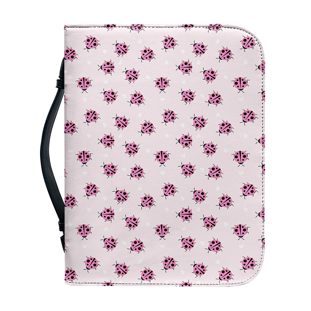 Pink Ladybug Pattern Print Leather Bible Cover