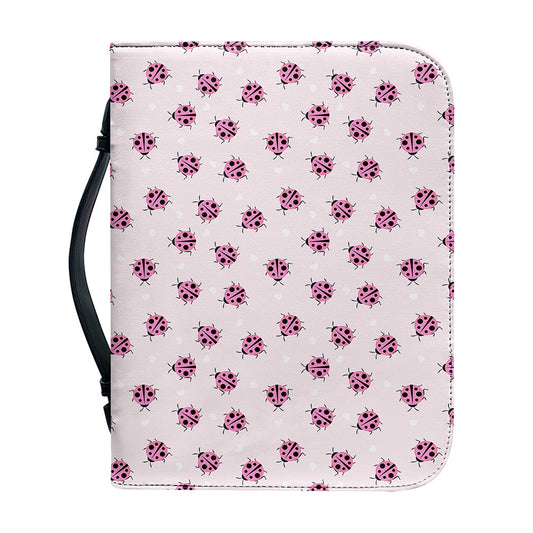 Pink Ladybug Pattern Print Leather Bible Cover