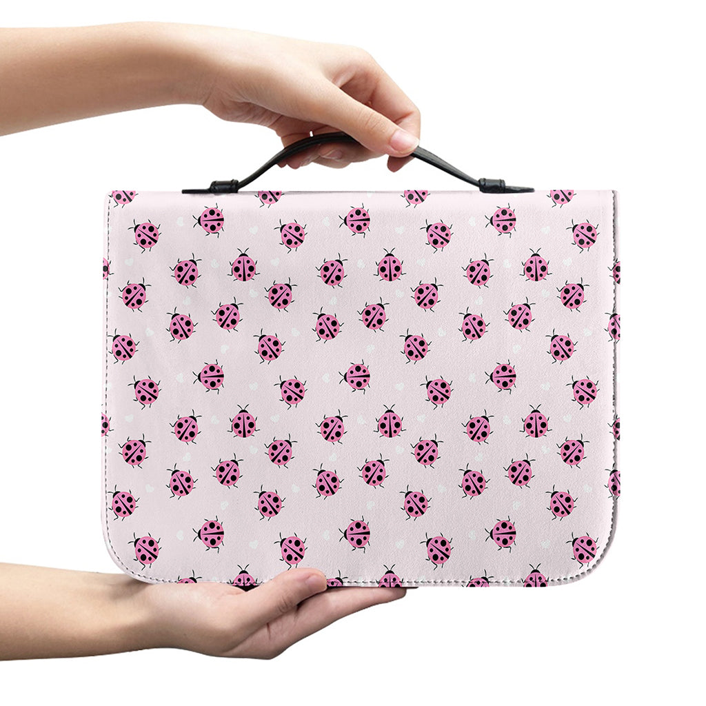 Pink Ladybug Pattern Print Leather Bible Cover