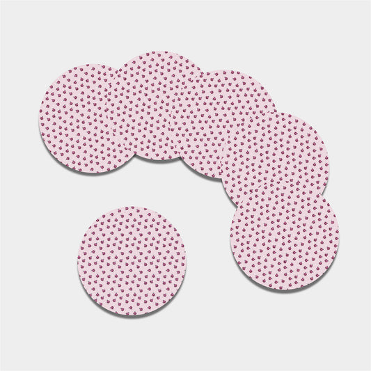 Pink Ladybug Pattern Print Leather Coaster Set