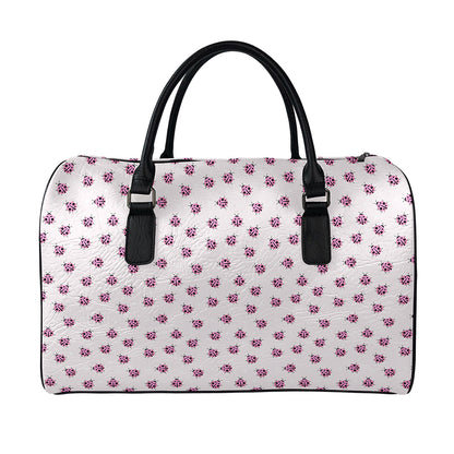 Pink Ladybug Pattern Print Leather Duffle Bag