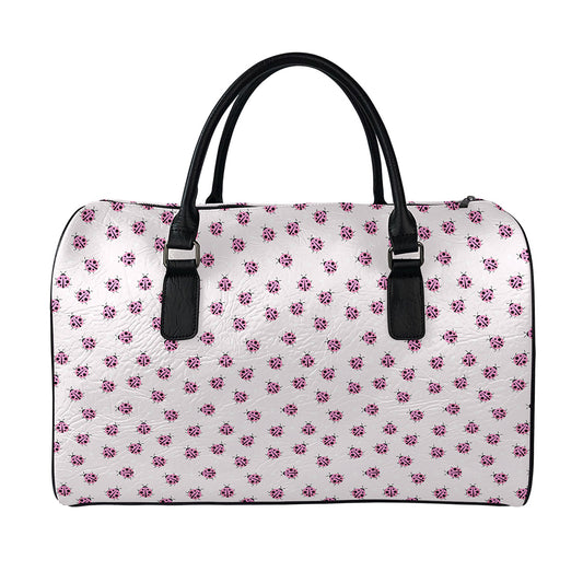 Pink Ladybug Pattern Print Leather Duffle Bag