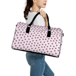Pink Ladybug Pattern Print Leather Duffle Bag