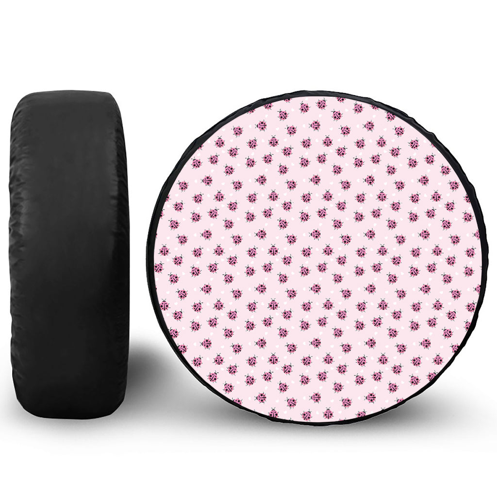 Pink Ladybug Pattern Print Leather Spare Tire Cover