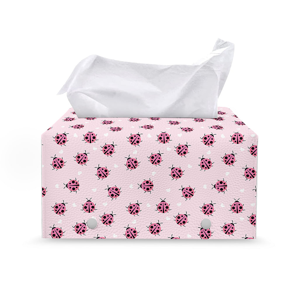 Pink Ladybug Pattern Print Leather Tissue Box Cover