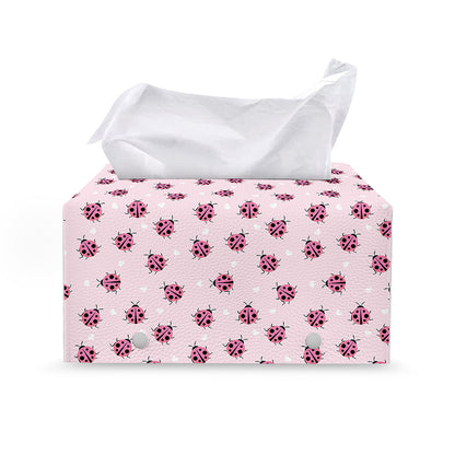 Pink Ladybug Pattern Print Leather Tissue Box Cover