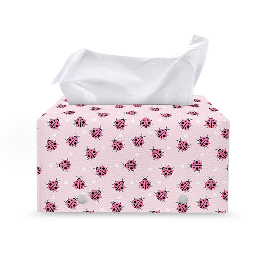 Pink Ladybug Pattern Print Leather Tissue Box Cover