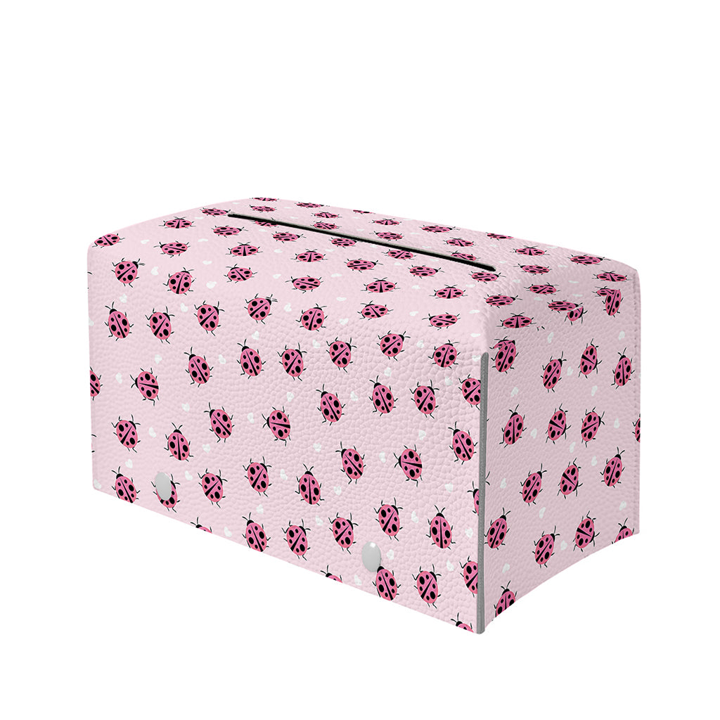 Pink Ladybug Pattern Print Leather Tissue Box Cover