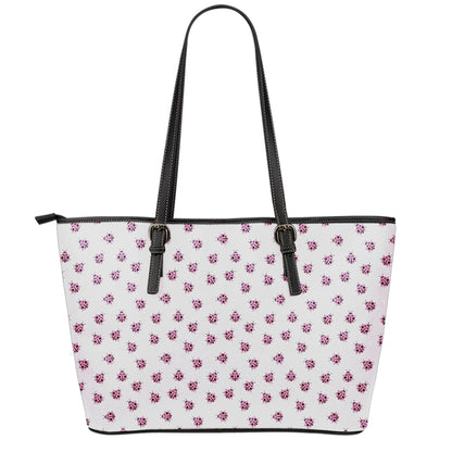 Pink Ladybug Pattern Print Leather Tote Bag