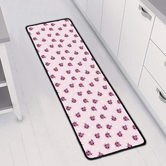 Pink Ladybug Pattern Print Long Kitchen Mat