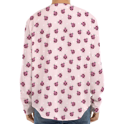 Pink Ladybug Pattern Print Long Sleeve Baseball Jersey