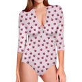 Pink Ladybug Pattern Print Long Sleeve Swimsuit