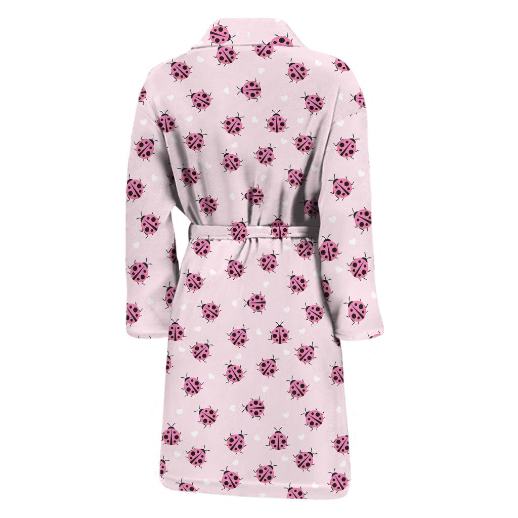 Pink Ladybug Pattern Print Men's Bathrobe