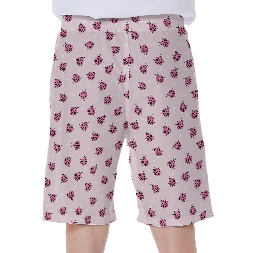 Pink Ladybug Pattern Print Men's Beach Shorts