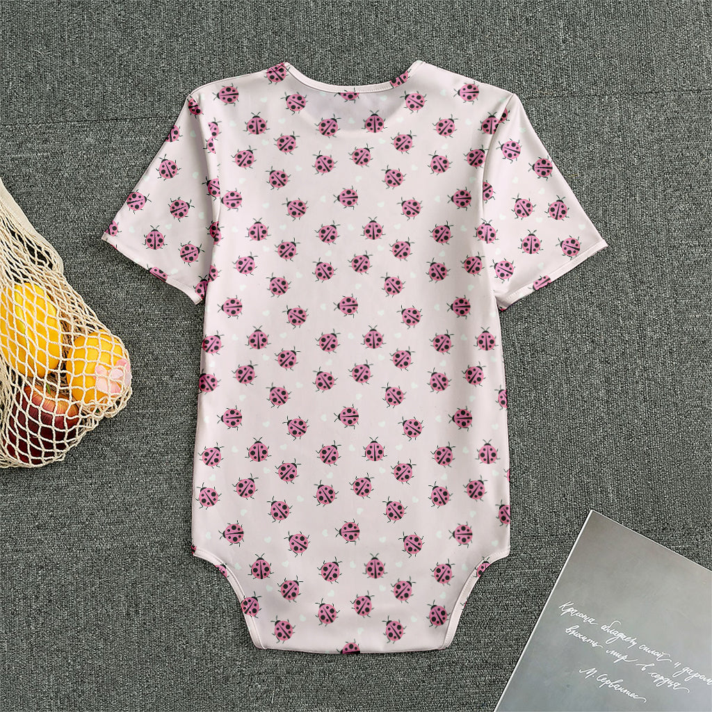 Pink Ladybug Pattern Print Men's Bodysuit