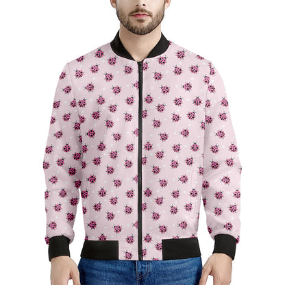Pink Ladybug Pattern Print Men's Bomber Jacket