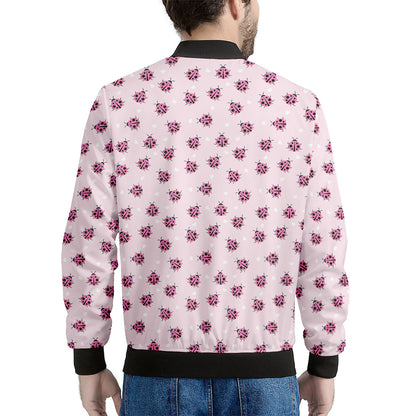 Pink Ladybug Pattern Print Men's Bomber Jacket