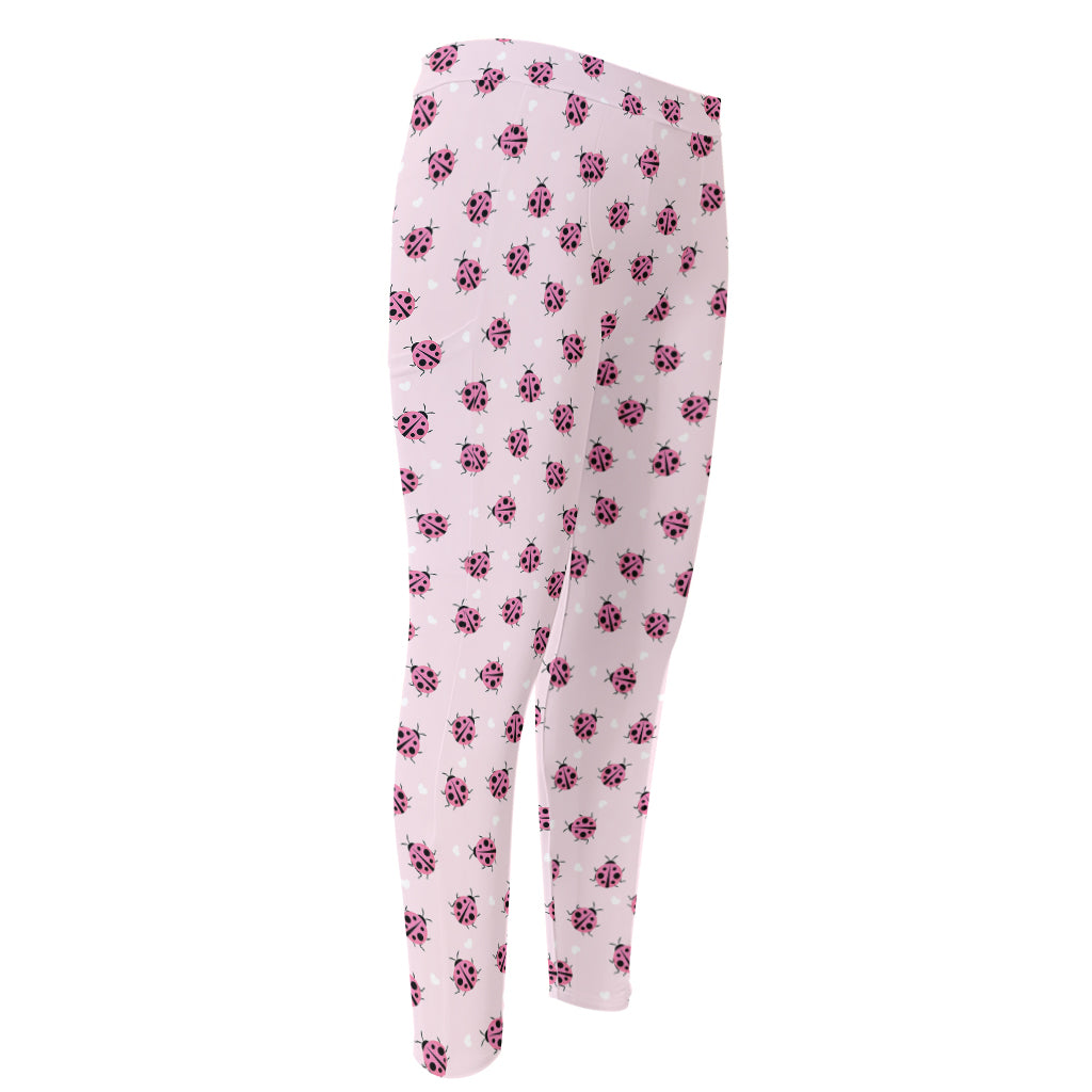 Pink Ladybug Pattern Print Men's Compression Pants