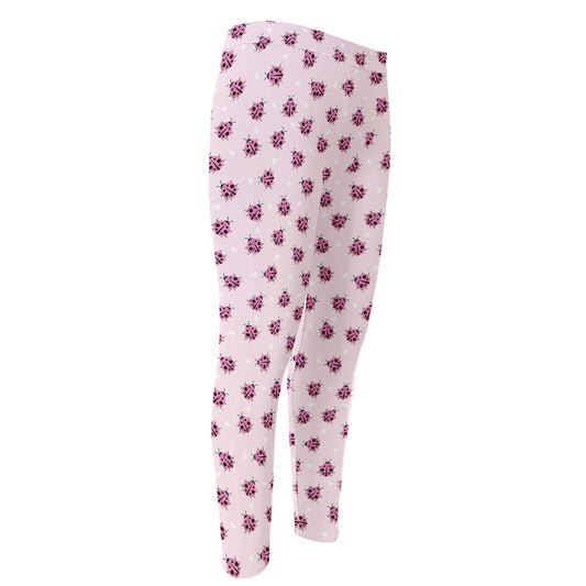 Pink Ladybug Pattern Print Men's Compression Pants