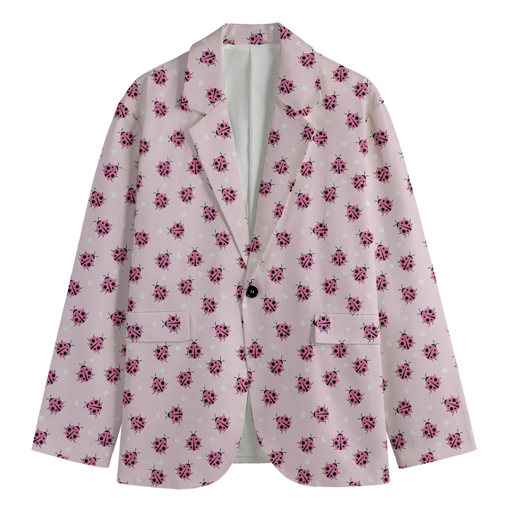 Pink Ladybug Pattern Print Men's Cotton Blazer