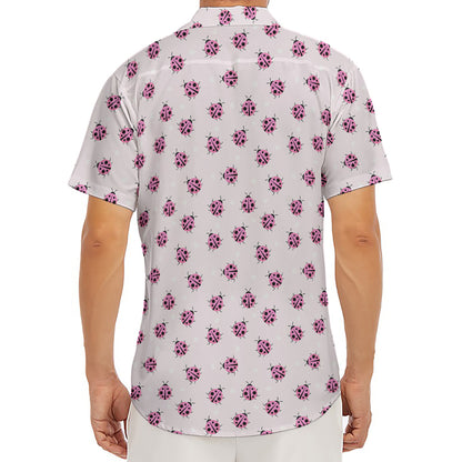 Pink Ladybug Pattern Print Men's Deep V-Neck Shirt