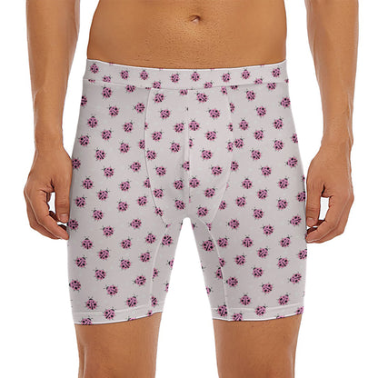 Pink Ladybug Pattern Print Men's Long Boxer Briefs