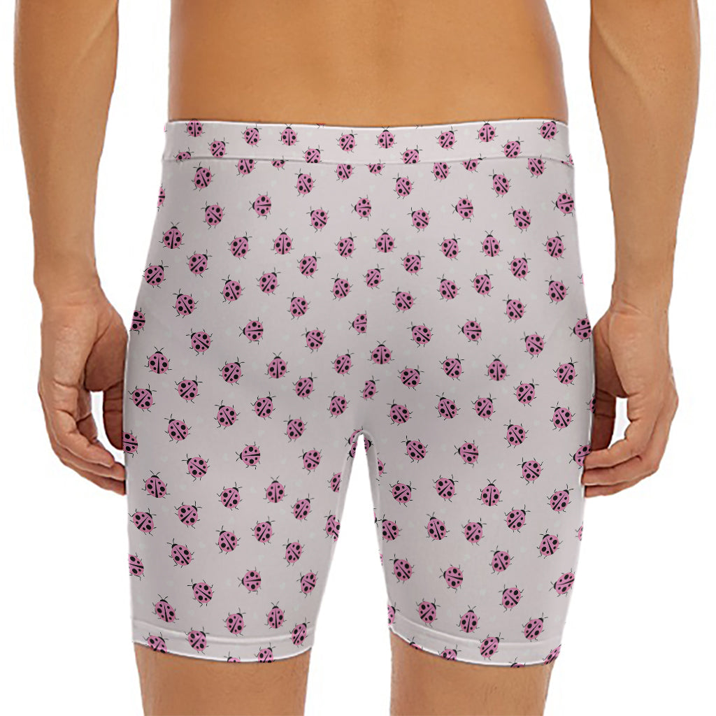 Pink Ladybug Pattern Print Men's Long Boxer Briefs