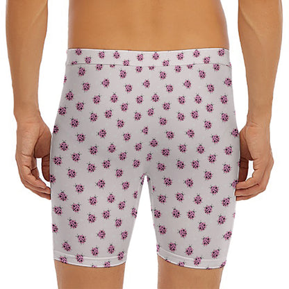 Pink Ladybug Pattern Print Men's Long Boxer Briefs