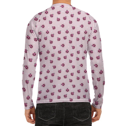 Pink Ladybug Pattern Print Men's Long Sleeve Rash Guard
