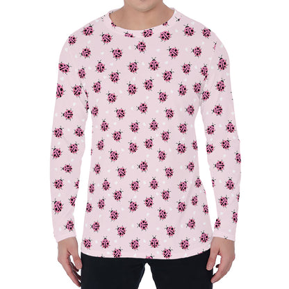 Pink Ladybug Pattern Print Men's Long Sleeve T-Shirt