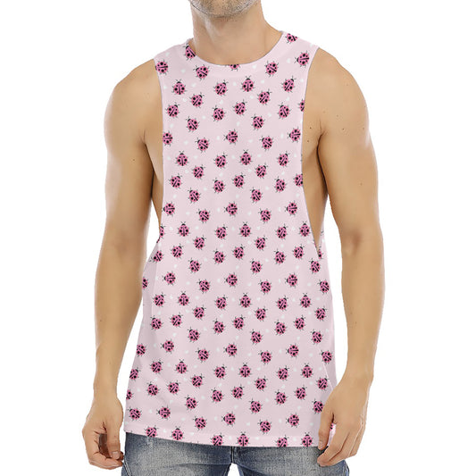 Pink Ladybug Pattern Print Men's Muscle Tank Top
