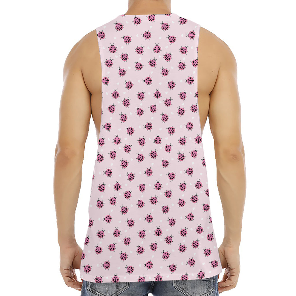 Pink Ladybug Pattern Print Men's Muscle Tank Top