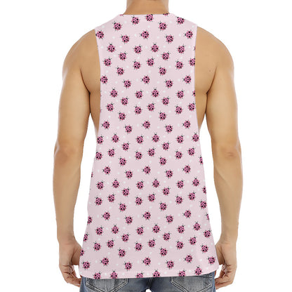Pink Ladybug Pattern Print Men's Muscle Tank Top