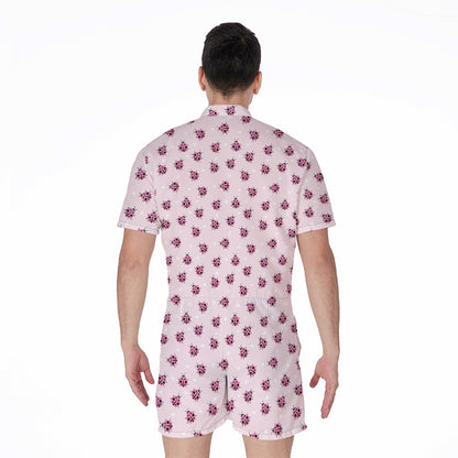 Pink Ladybug Pattern Print Men's Rompers