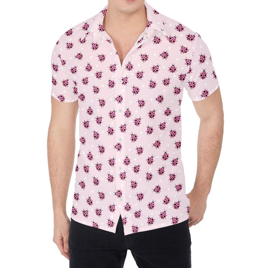 Pink Ladybug Pattern Print Men's Shirt
