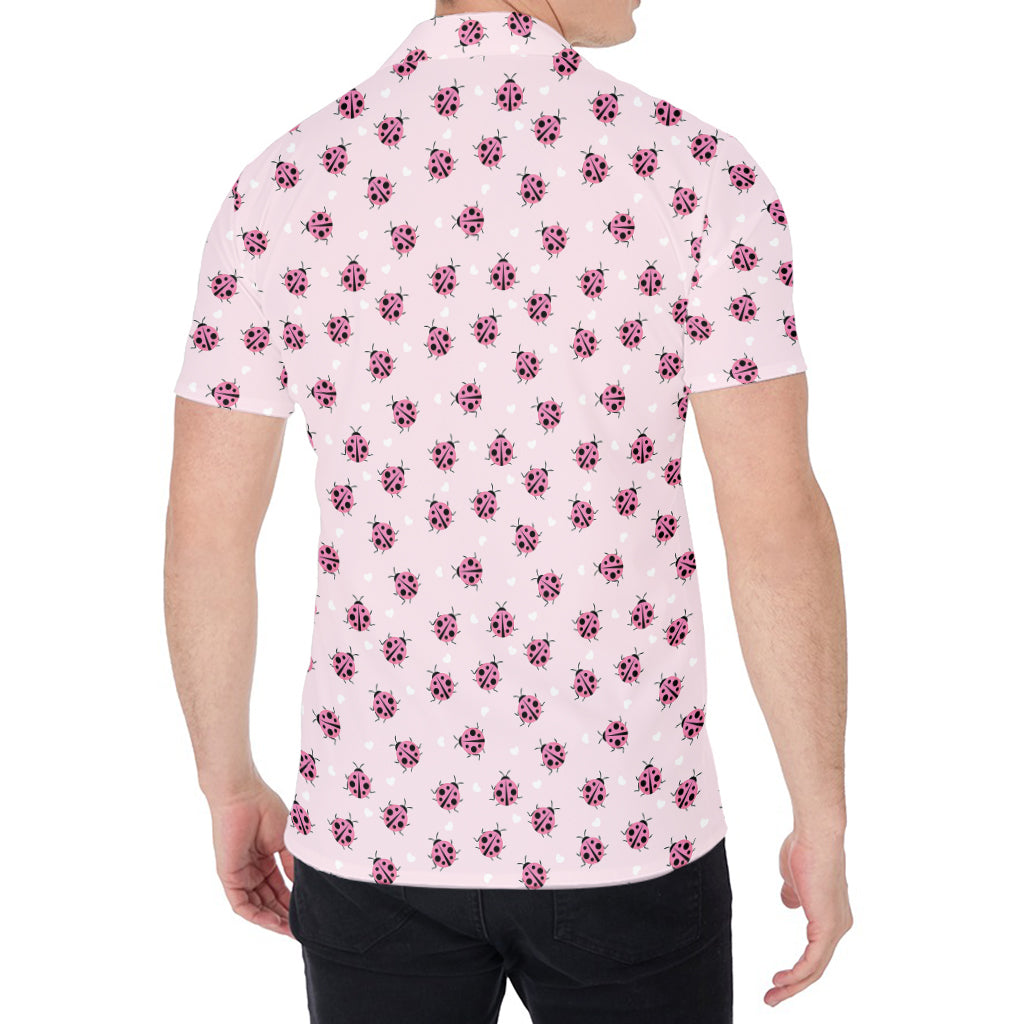 Pink Ladybug Pattern Print Men's Shirt