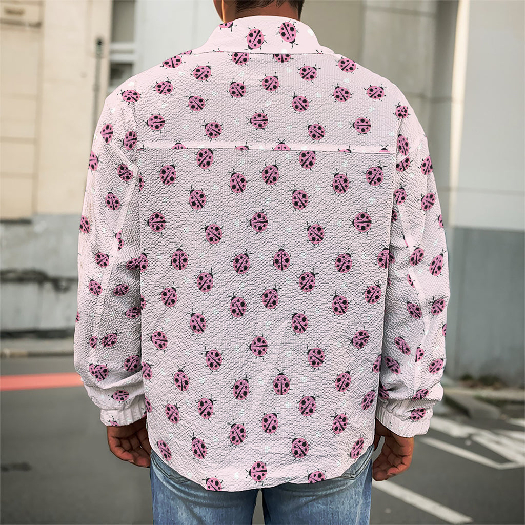 Pink Ladybug Pattern Print Men's Shirt Jacket