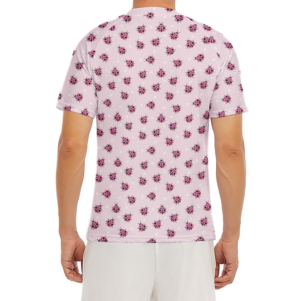 Pink Ladybug Pattern Print Men's Short Sleeve Rash Guard
