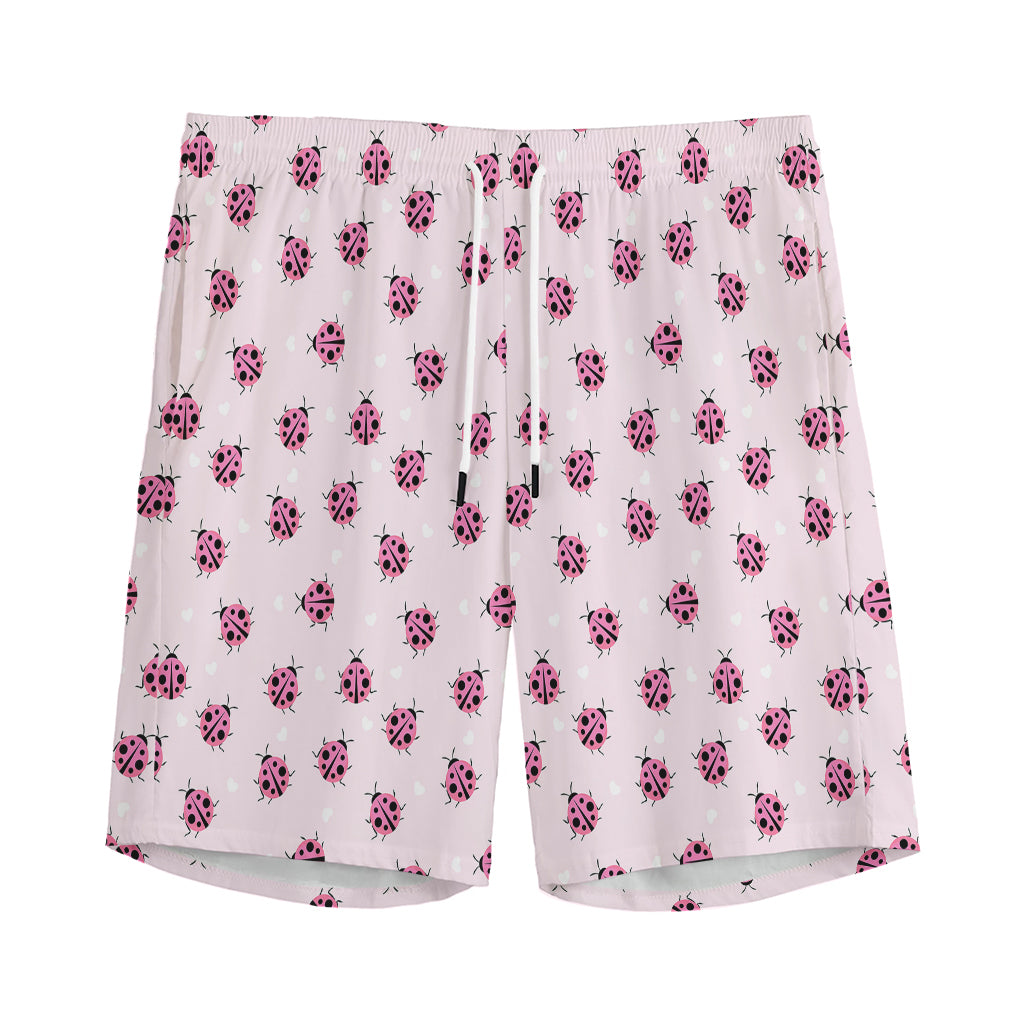 Pink Ladybug Pattern Print Men's Sports Shorts