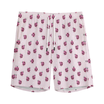Pink Ladybug Pattern Print Men's Sports Shorts