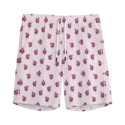 Pink Ladybug Pattern Print Men's Sports Shorts