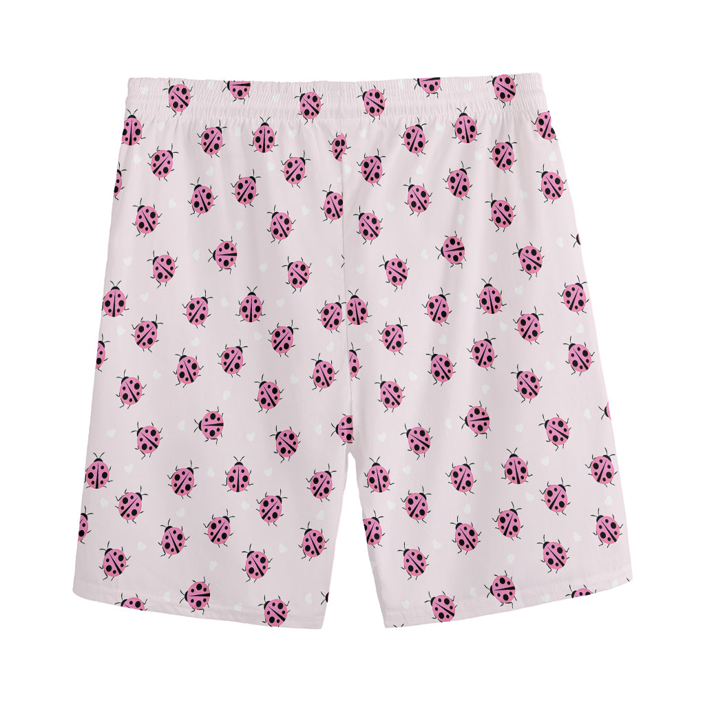 Pink Ladybug Pattern Print Men's Sports Shorts