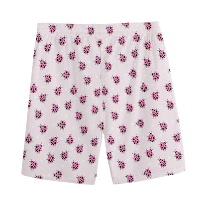 Pink Ladybug Pattern Print Men's Sports Shorts