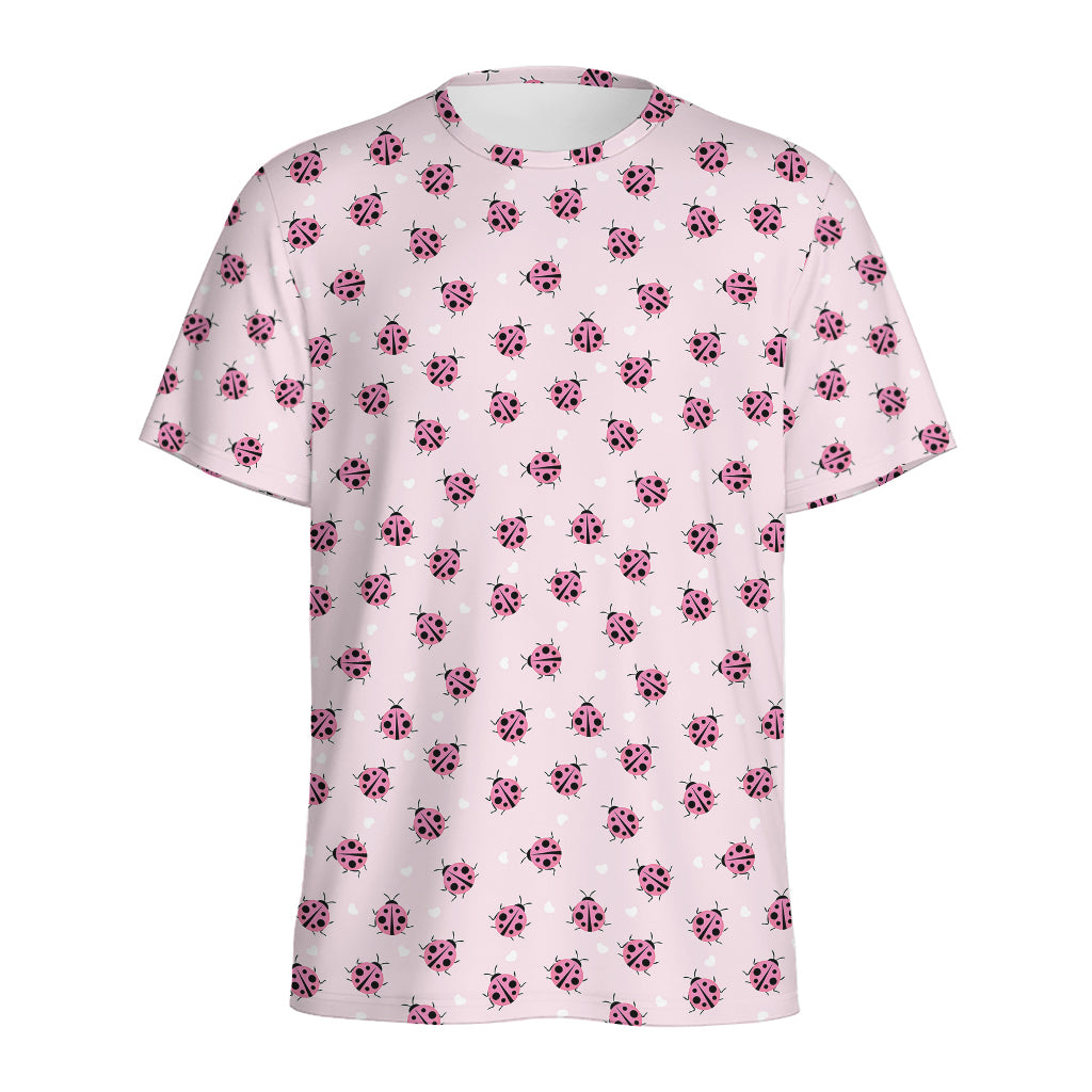 Pink Ladybug Pattern Print Men's Sports T-Shirt