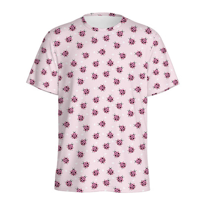 Pink Ladybug Pattern Print Men's Sports T-Shirt
