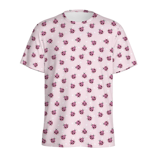 Pink Ladybug Pattern Print Men's Sports T-Shirt