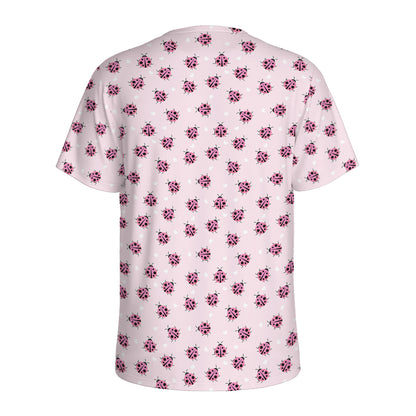 Pink Ladybug Pattern Print Men's Sports T-Shirt