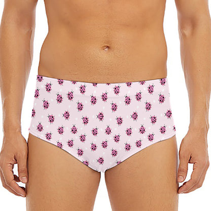 Pink Ladybug Pattern Print Men's Triangle Swim Briefs