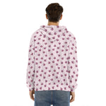 Pink Ladybug Pattern Print Men's Velvet Pullover Hoodie