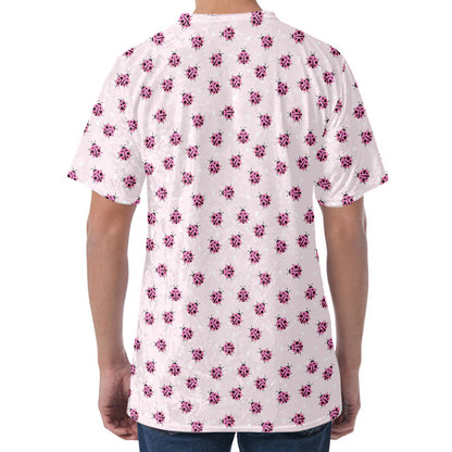 Pink Ladybug Pattern Print Men's Velvet T-Shirt